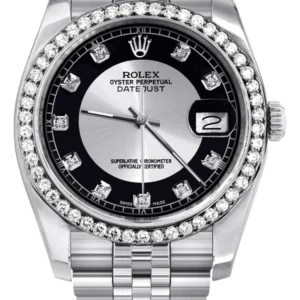 116200 | Hidden Clasp | Diamond Rolex Datejust Watch | 36MM | Tuxedo Diamond Dial | Jubilee Band