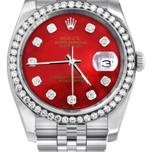 116200 | Hidden Clasp | Diamond Rolex Datejust Watch | 36Mm | Red Diamond Dial | Jubilee Band