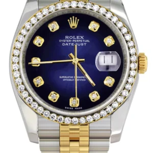 116233 | Hidden Clasp | Diamond Gold Rolex Watch For Men | 36Mm | Blue Dial | Jubilee Band