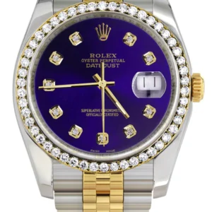 116233 | Hidden Clasp | Diamond Gold Rolex Watch For Men | 36Mm | Royal Blue Dial | Jubilee Band