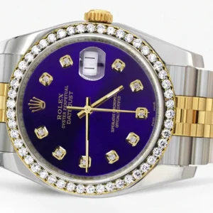 116233 | Hidden Clasp | Diamond Gold Rolex Watch For Men | 36Mm | Royal Blue Dial | Jubilee Band