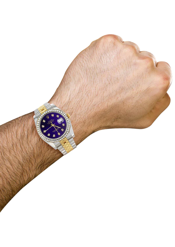 116233 Hidden Clasp Diamond Gold Rolex Watch For Men 36Mm Royal Blue Dial Jubilee Band 5