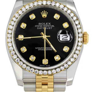 116233 | Hidden Clasp | Gold Rolex Datejust Watch | 36Mm | Black Dial | Jubilee Band