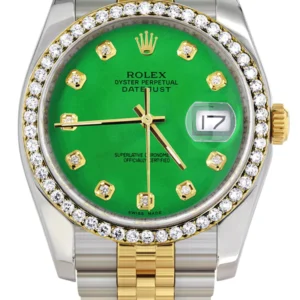 116233 | Hidden Clasp | Gold Rolex Datejust Watch | 36Mm | Green Dial | Jubilee Band