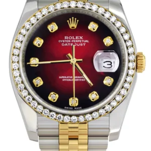 116233 | Hidden Clasp | Gold Rolex Datejust Watch | 36Mm | Red Dial | Jubilee Band