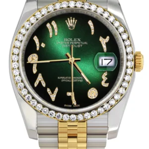 116233 | Hidden Clasp | Gold & Steel Rolex Datejust Watch | 36Mm | Green Black Arabic Diamond Dial | Jubilee Band 70 Reviews