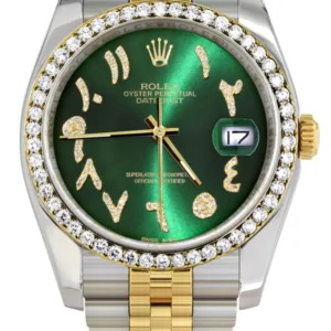116233 | Hidden Clasp | Gold & Steel Rolex Datejust Watch | 36Mm | Green Arabic Diamond Dial | Jubilee Band