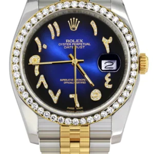 116233 | Hidden Clasp | Gold & Steel Rolex Datejust Watch | 36Mm | Blue Black Arabic Diamond Dial | Jubilee Band