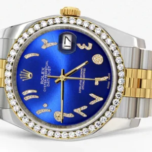 116233 | Hidden Clasp | Gold & Steel Rolex Datejust Watch | 36Mm | Royal Blue Arabic Diamond Dial | Jubilee Band