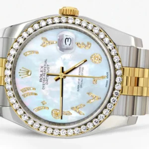 116233 | Hidden Clasp | Gold & Steel Rolex Datejust Watch | 36Mm | Mother of Pearl Arabic Diamond Dial | Jubilee Band