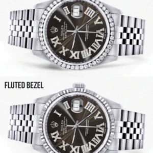 Diamond Mens Rolex Datejust Watch 16200 | 36Mm | Custom Dark Brown Roman Numeral Dial | Jubilee Band