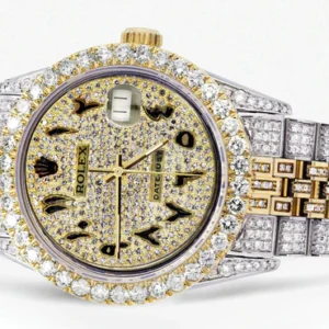 Iced Out Rolex Datejust 36 MM | Two Tone | 10 Carats of Diamonds | Full Diamond Arabic Diamond Dial