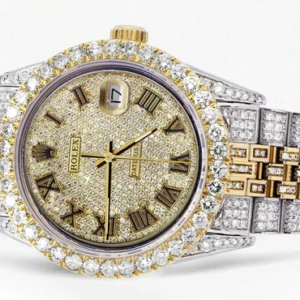 Iced Out Rolex Datejust 36 MM | Two Tone | 10 Carats of Diamonds | Full Diamond Gold Roman Diamond Dial