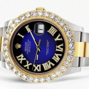 Rolex Datejust II Watch | 41 MM | 18K Yellow Gold & Stainless Steel | Custom Blue/Black Roman Dial | Oyster Band