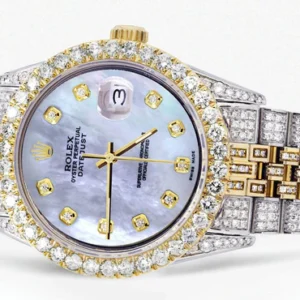 Iced Out Rolex Datejust 36 MM | Two Tone | 10 Carats of Diamonds | Mother of Pearl Diamond Dial