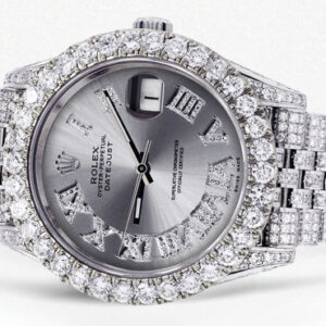 Diamond Iced Out Rolex Datejust 41 | 25 Carats Of Diamonds | Custom Silver Roman Diamond Dial | Jubilee Band