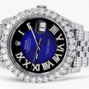 Diamond Iced Out Rolex Datejust 41 | 25 Carats Of Diamonds | Custom Blue Roman Diamond Dial | Jubilee Band