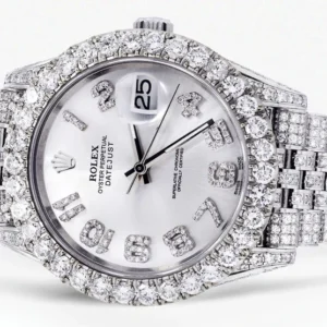 Diamond Iced Out Rolex Datejust 41 | 25 Carats Of Diamonds | Custom Silver Diamond Dial | Jubilee Band