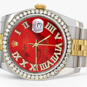 Rolex Datejust 116233 For Sale | Hidden Clasp | Gold & Steel Watch | 36Mm | Diamond Red Roman Dial | Jubilee Band