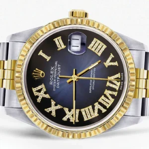 Mens Rolex Datejust Watch 16233 Two Tone | Fluted Bezel | 36Mm | Blue Black Roman Dial | Jubilee Band