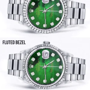 Diamond Mens Rolex Datejust Watch 16200 | 36Mm | Green Diamond Mother Of Pearl Dial | Oyster Band