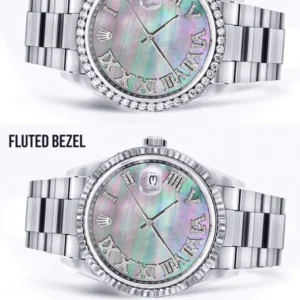Diamond Mens Rolex Datejust Watch 16200 | 36Mm | Dark Mother Of Pearl Dial | Roman Numeral | Oyster Band