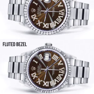 Diamond Mens Rolex Datejust Watch 16200 | 36Mm | Custom Dark Brown Roman Numeral Dial | Oyster Band