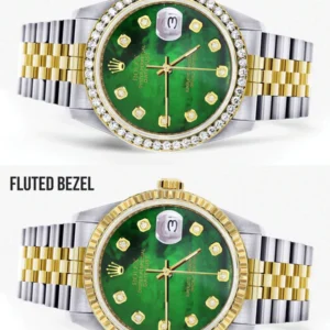 Diamond Rolex Datejust for Men 16233 Two Tone | 36MM | Green Diamond Mother Of Pearl Dial | Jubilee Band