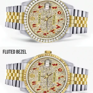 Diamond Gold Rolex Watch For Men 16233 | 36Mm | Custom Red Arabic Full Diamond Dial | Jubilee Band