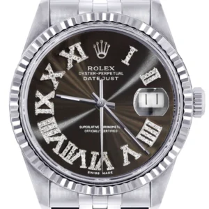 Mens Rolex Datejust Watch 16200 | Fluted Bezel | 36Mm | Dark Brown Roman Numeral Dial | Jubilee Band