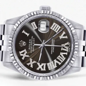 Mens Rolex Datejust Watch 16200 | Fluted Bezel | 36Mm | Dark Brown Roman Numeral Dial | Jubilee Band