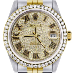 Diamond Gold Rolex Watch For Men 16233 | 36MM | Full Diamond Roman Dial | Jubilee Band