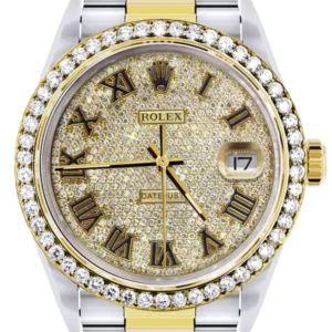 Diamond Gold Rolex Watch For Men 16233 | 36MM | Full Diamond Roman Dial | Oyster Band