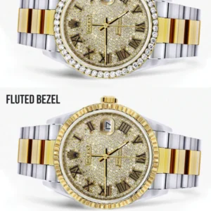 Diamond Gold Rolex Watch For Men 16233 | 36MM | Full Diamond Roman Dial | Oyster Band