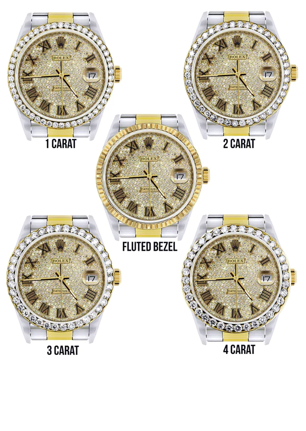 Diamond Gold Rolex Watch For Men 16233 36MM Full Diamond Roman Dial Oyster Band 3