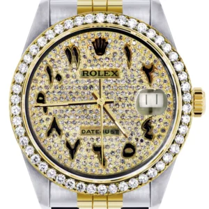 Diamond Gold Rolex Watch For Men 16233 | 36Mm | Black Arabic Full Diamond Dial | Jubilee Band