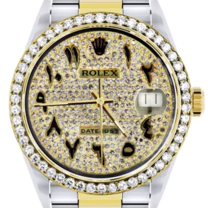 Diamond Gold Rolex Watch For Men 16233 | 36Mm | Black Arabic Full Diamond Dial | Oyster Band