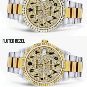 Diamond Gold Rolex Watch For Men 16233 | 36Mm | Black Arabic Full Diamond Dial | Oyster Band