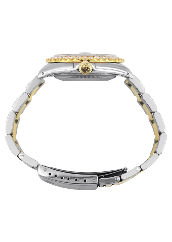 Diamond Gold Rolex Watch For Men 16233 36Mm Black Arabic Full Diamond Dial Oyster Band 6