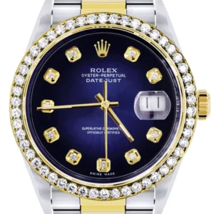 Diamond Gold Rolex Watch For Men 16233 | 36Mm | Blue Dial | Oyster Band