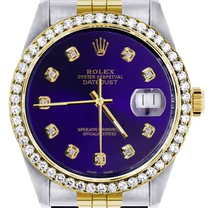 Diamond Gold Rolex Watch For Men 16233 | 36Mm | Royal Blue Dial | Jubilee Band