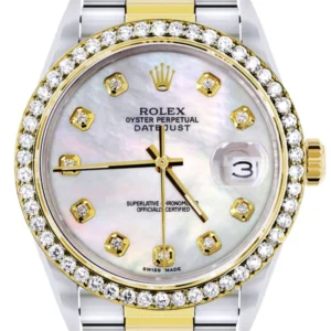 Diamond Gold Rolex Watch For Men 16233 | 36Mm | White Mother Of Pearl | Oyster Band