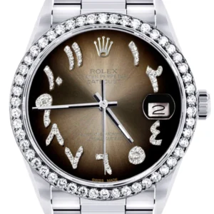 Diamond Mens Rolex Datejust Watch 16200 | 36Mm | Brown Arabic Diamond Dial | Oyster Band