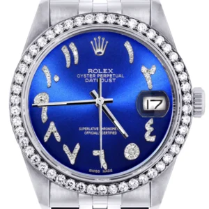 Diamond Mens Rolex Datejust Watch 16200 | 36Mm | Royal Blue Arabic Diamond Dial | Jubilee Band
