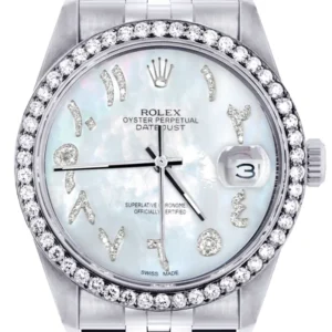 Diamond Mens Rolex Datejust Watch 16200 | 36Mm | Mother of Pearl Arabic Diamond Dial | Jubilee Band