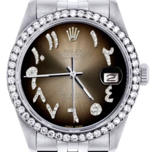 Diamond Mens Rolex Datejust Watch 16200 | 36Mm | Brown Arabic Diamond Dial | Jubilee Band