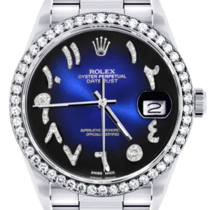 Diamond Mens Rolex Datejust Watch 16200 | 36Mm | Blue Black Arabic Diamond Dial | Oyster Band