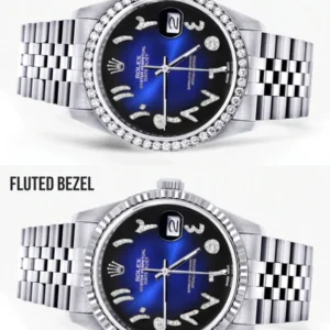 Diamond Mens Rolex Datejust Watch 16200 | 36Mm | Blue Black Arabic Diamond Dial | Jubilee Band