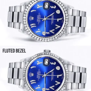 Diamond Mens Rolex Datejust Watch 16200 | 36Mm | Royal Blue Arabic Diamond Dial | Oyster Band