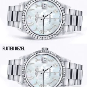 Diamond Mens Rolex Datejust Watch 16200 | 36Mm | Mother of Pearl Arabic Diamond Dial | Oyster Band